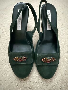 Olivia Rose Tal 1893 royal green suede Slingbacks Vintage styling